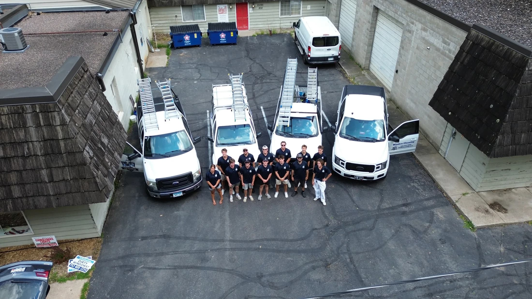 Drone view of the FCR crew and ladder-racked fleet from above
